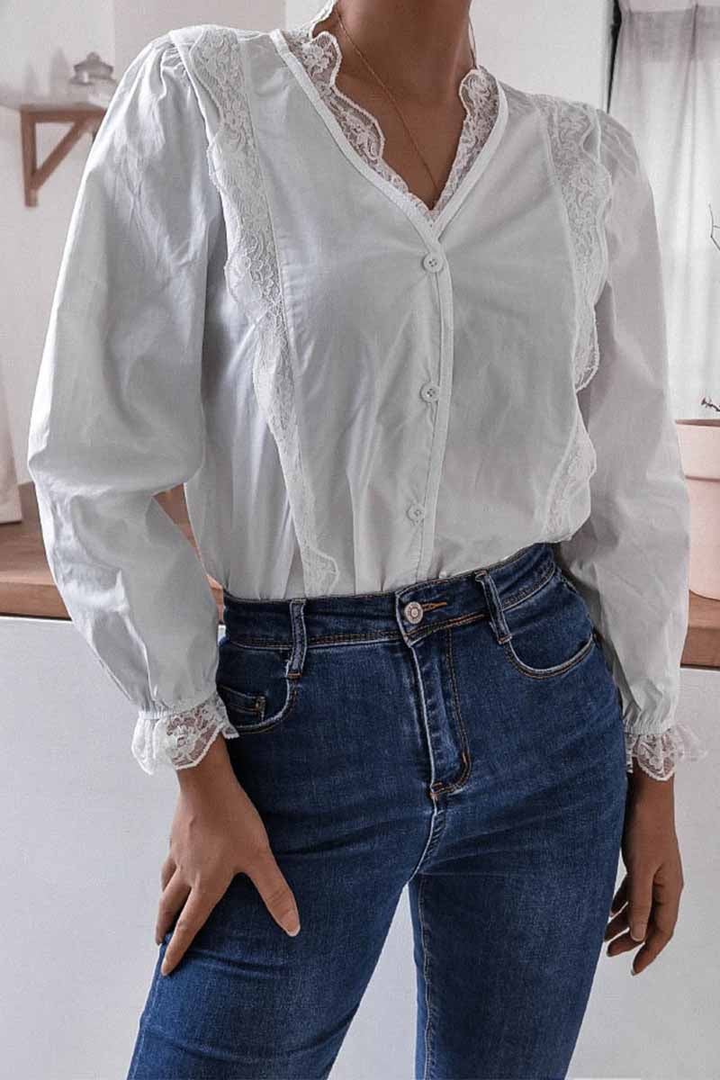 Long Sleeve Flared Sleeve Solid Color Shirt Tops