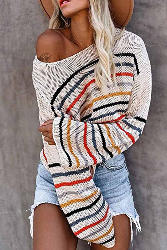 Xieyinshe Xieyinshe Fashion Colorful Pattern One-Neck Strapless Sweater