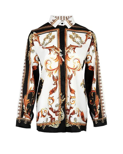 Xieyinshe - Baroque Print Long Sleeve Button Down Shirt