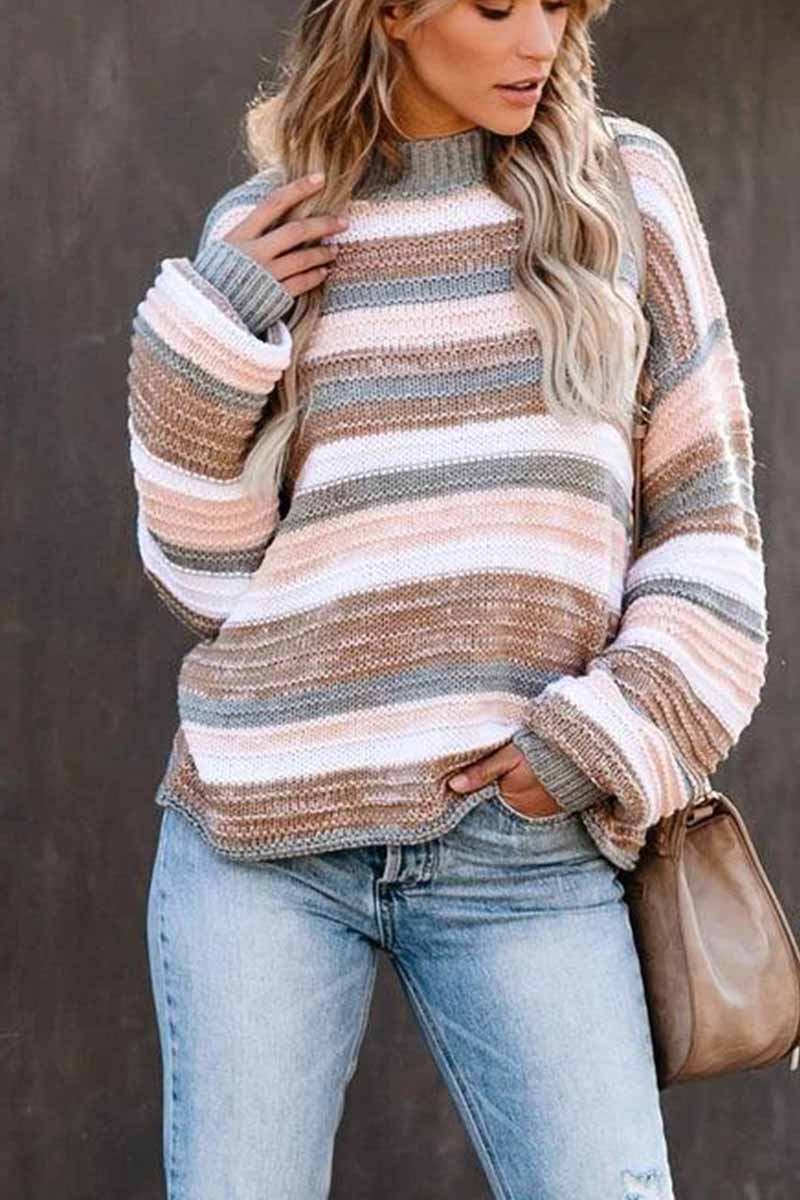 Xieyinshe Xieyinshe O-neck Stitching Striped Long-Sleeved sweater