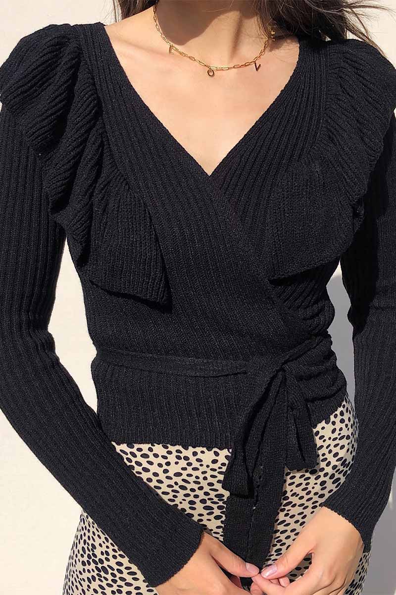 Xieyinshe Xieyinshe Sexy V-Neck Knitted Lace-up Sweater