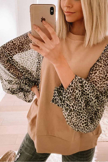 Xieyinshe Xieyinshe Leopard Round Neck Loose Top