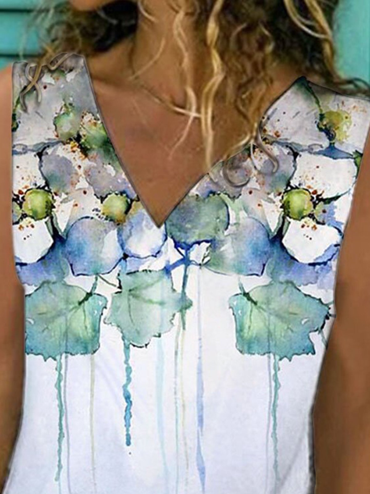 Sleeveless Cotton-Blend Casual Floral Shirts & Tops