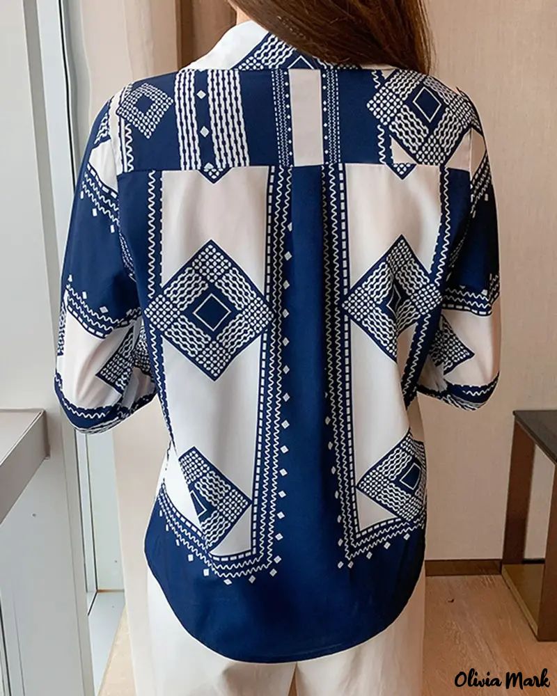 Xieyinshe - Geometric Print Long Sleeve Shirt