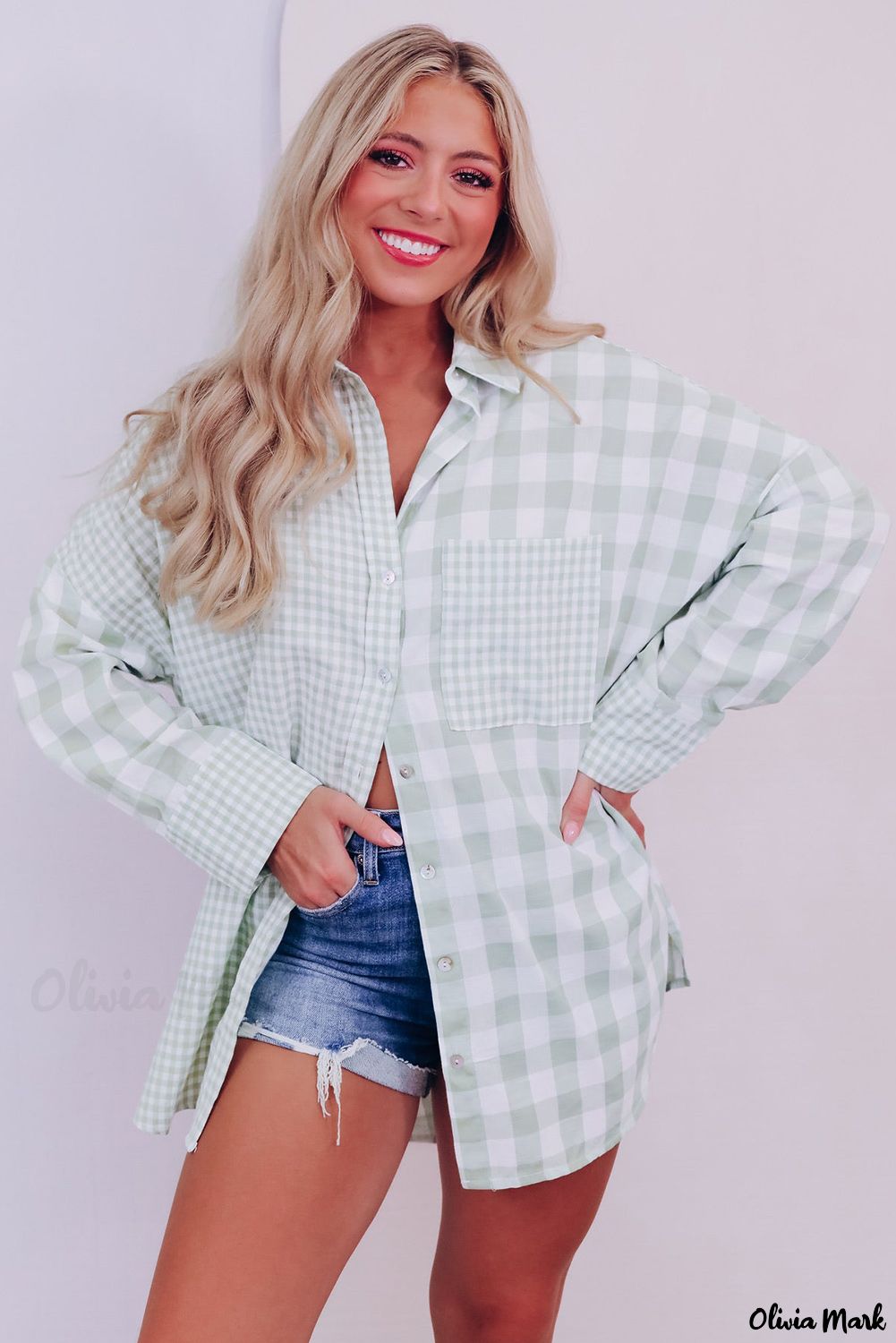 Xieyinshe - Mixed Checked Patchwork Long Sleeve Shirt