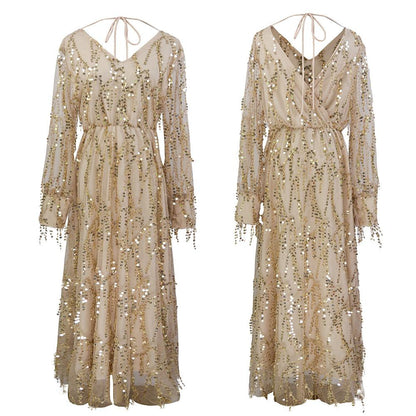 Xieyinshe Xieyinshe Fringed Sequin Reversible Dress