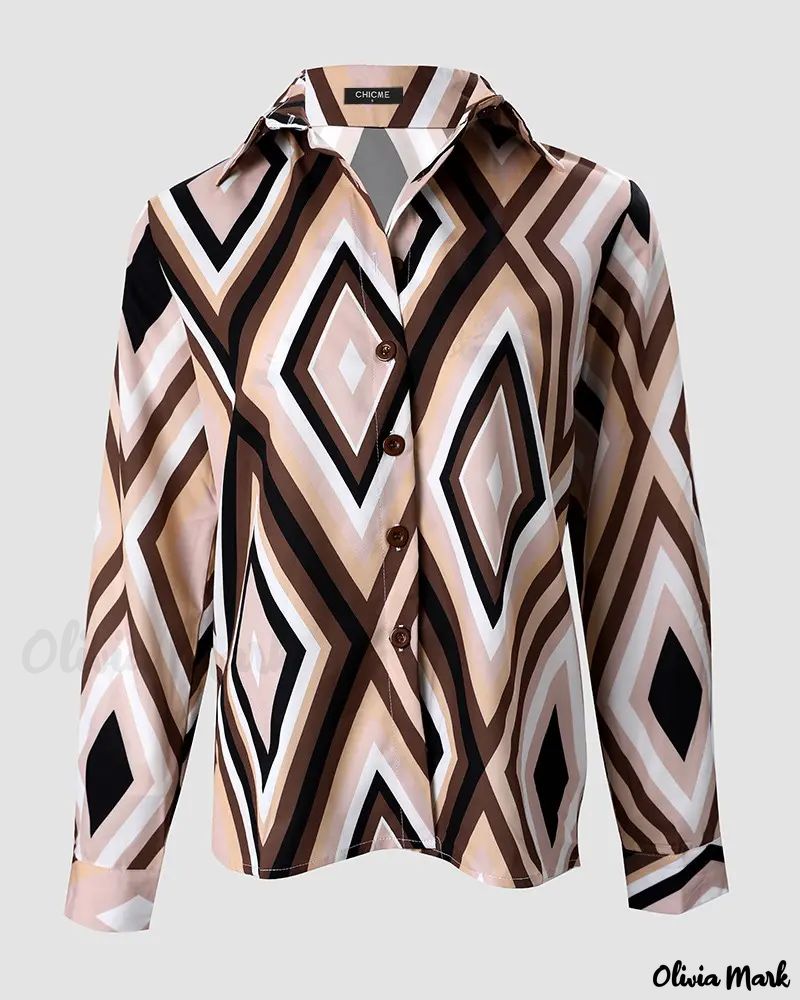 Xieyinshe - Diamond Print Long Sleeve Button Down Shirt