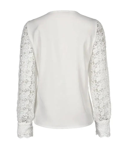 Xieyinshe - V-neck top with long sleeves in guipure lace