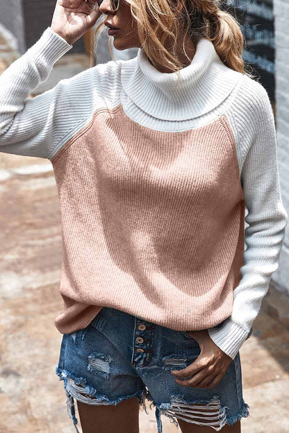 Xieyinshe Xieyinshe Contrasting High Neck Solid Sweater