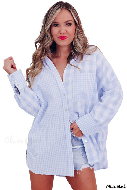 Xieyinshe - Mixed Checked Patchwork Long Sleeve Shirt