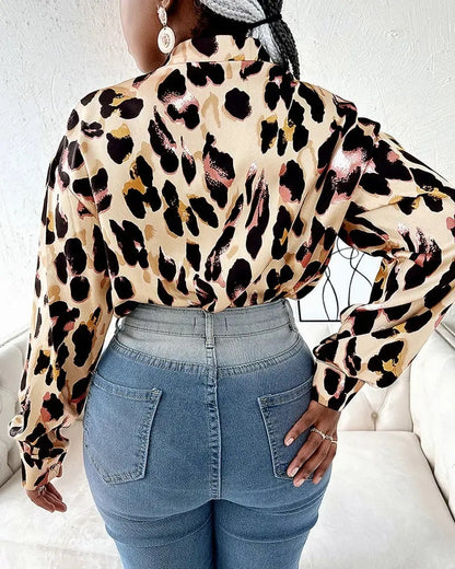 Xieyinshe - Leopard Print Long Sleeve Button Down Shirt