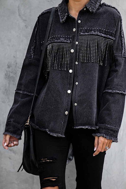 Xieyinshe Xieyinshe Long Sleeve Fringed Denim Jacket Tops