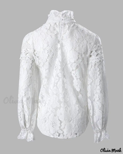 Xieyinshe - Hollow Out Long Sleeve Lace Top