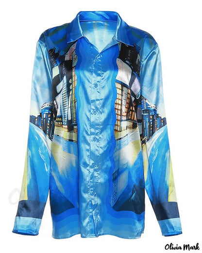 Xieyinshe - Long Sleeve Graphic Print Button Down Shirt