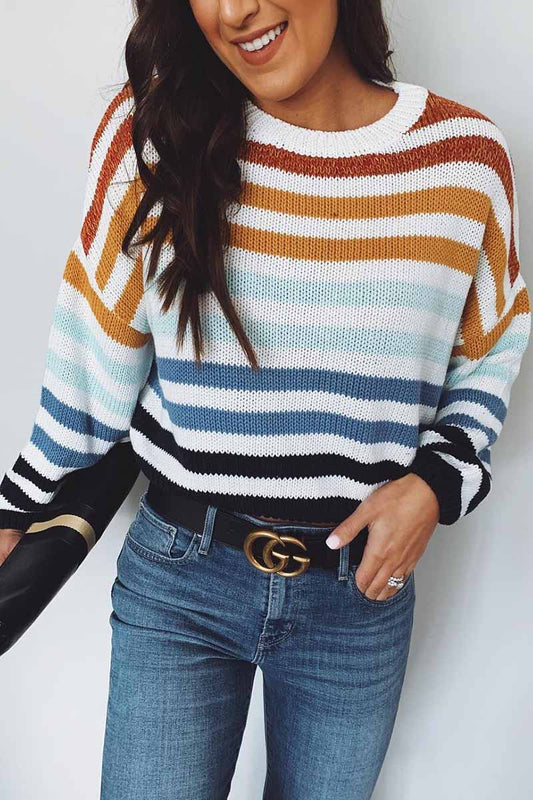 Xieyinshe Xieyinshe Loose O Neck Striped Sweater