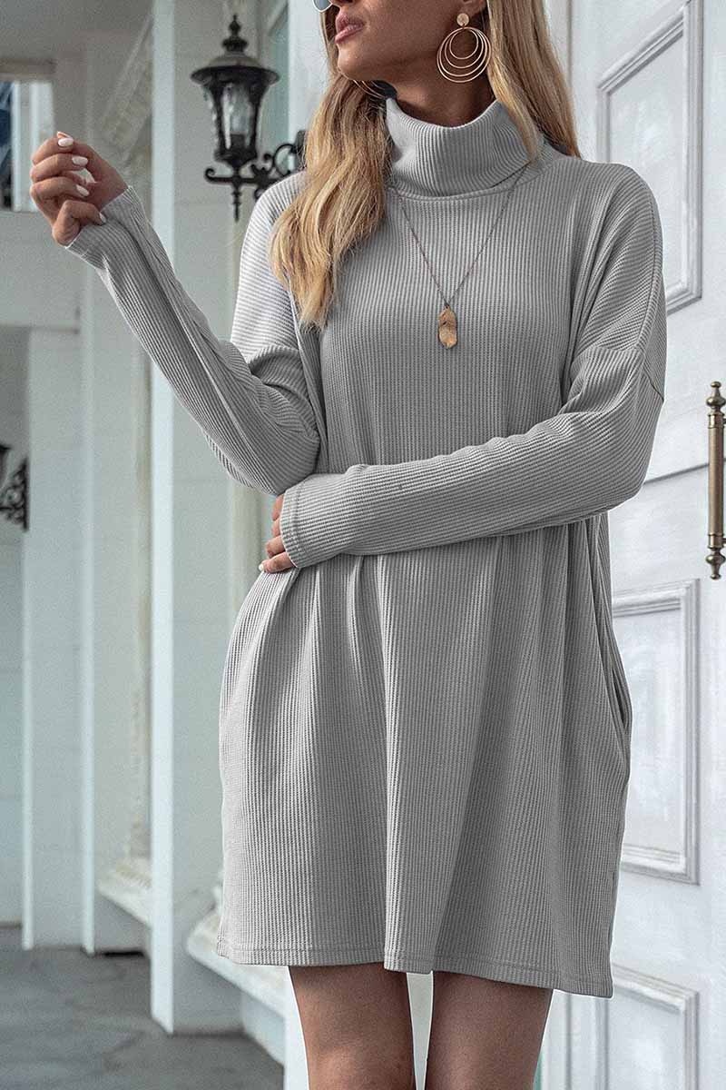 Xieyinshe Xieyinshe Solid Color Round Neck Dress(4 Colors)