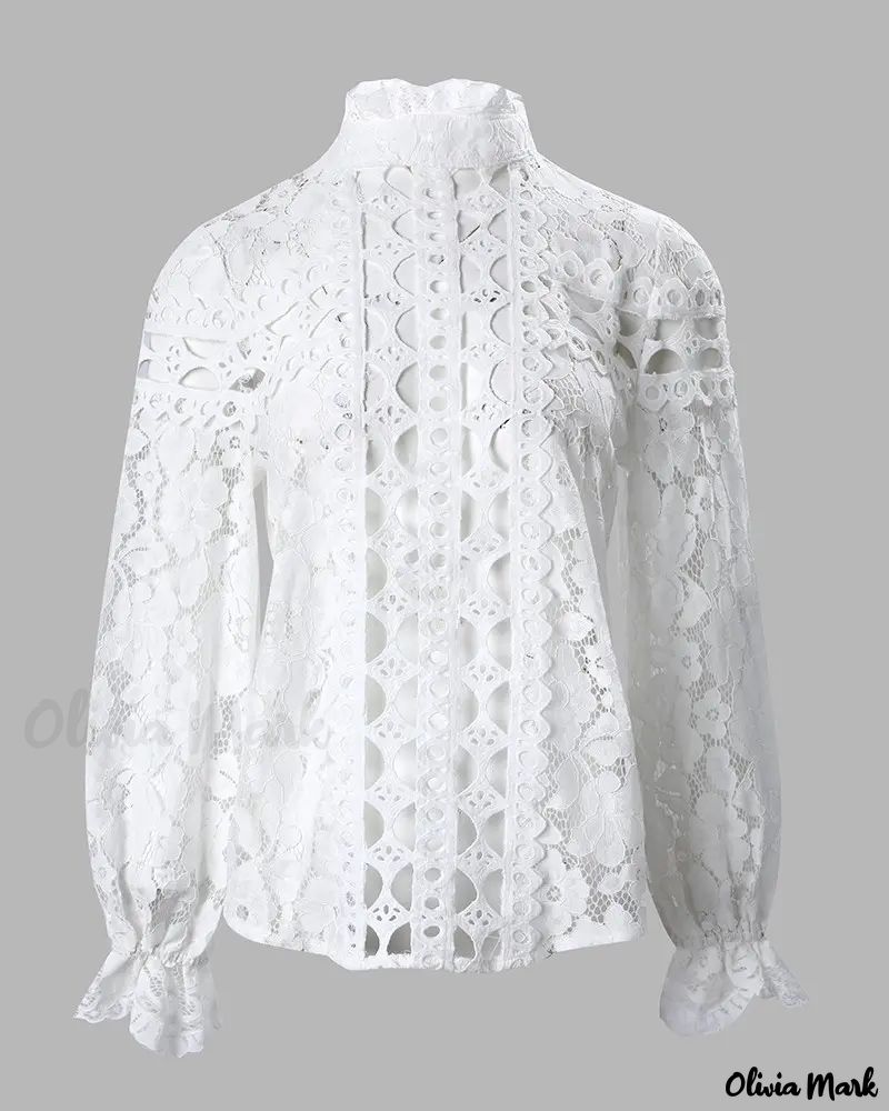 Xieyinshe - Hollow Out Long Sleeve Lace Top