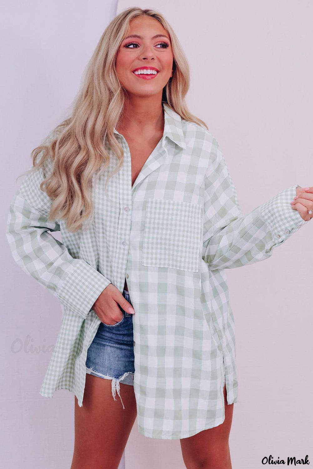 Xieyinshe - Mixed Checked Patchwork Long Sleeve Shirt