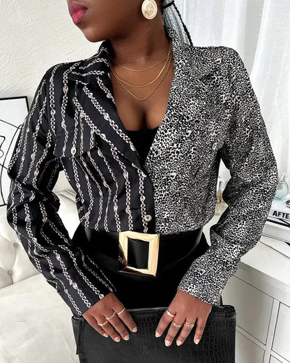 Xieyinshe - Snakeskin Print Long Sleeve Button Down Shirt