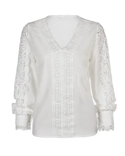 Xieyinshe - V-neck top with long sleeves in guipure lace