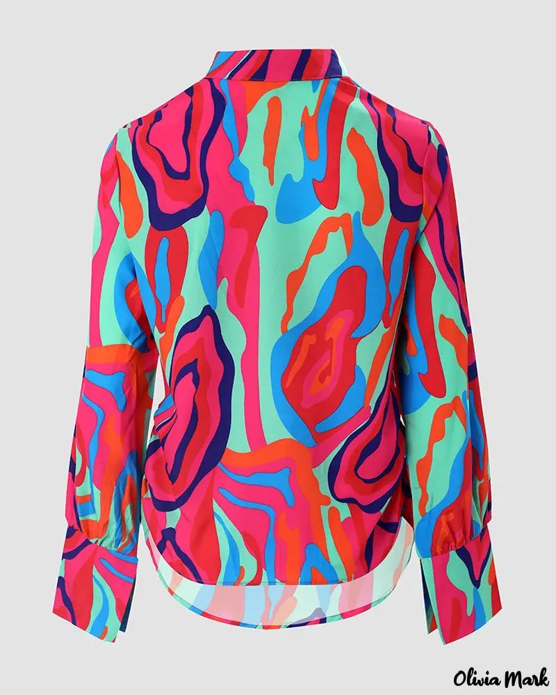 Xieyinshe - Abstract Print Cowl Neck Long Sleeve Top