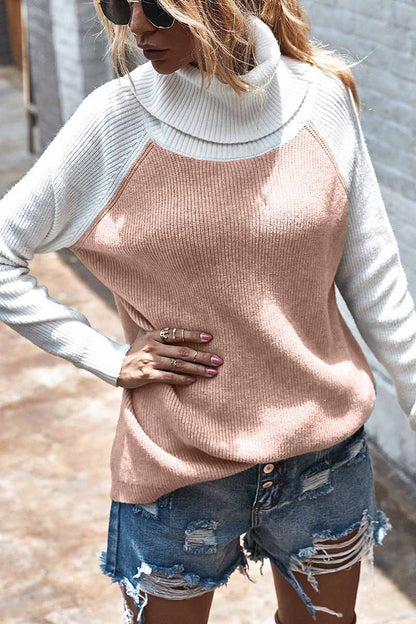 Xieyinshe Xieyinshe Contrasting High Neck Solid Sweater