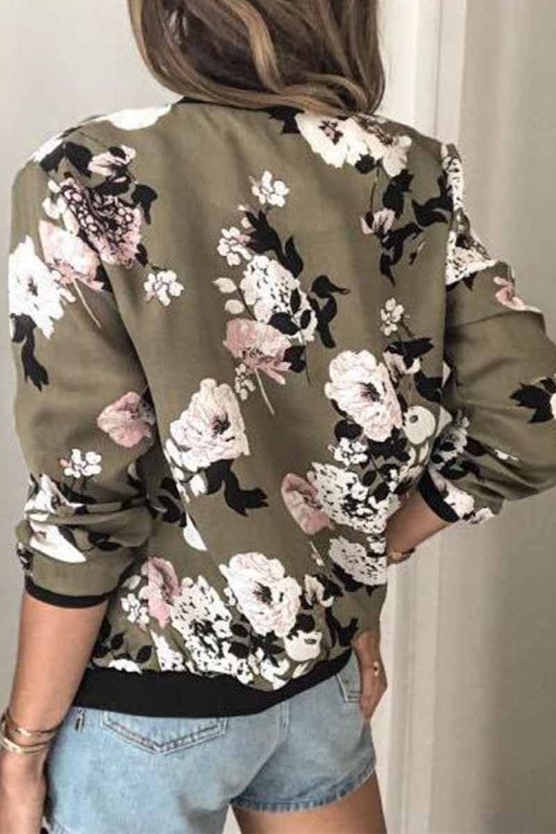 Xieyinshe Xieyinshe Casual Fashion Printed Round Neck Long Sleeve Jacket(3 Colors)