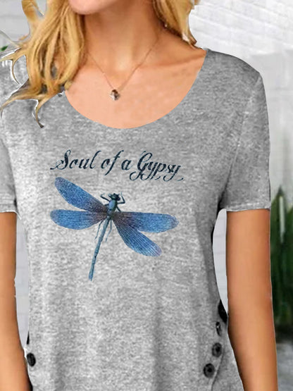 Dragonfly Printed Short Sleeve Shirts & Tops