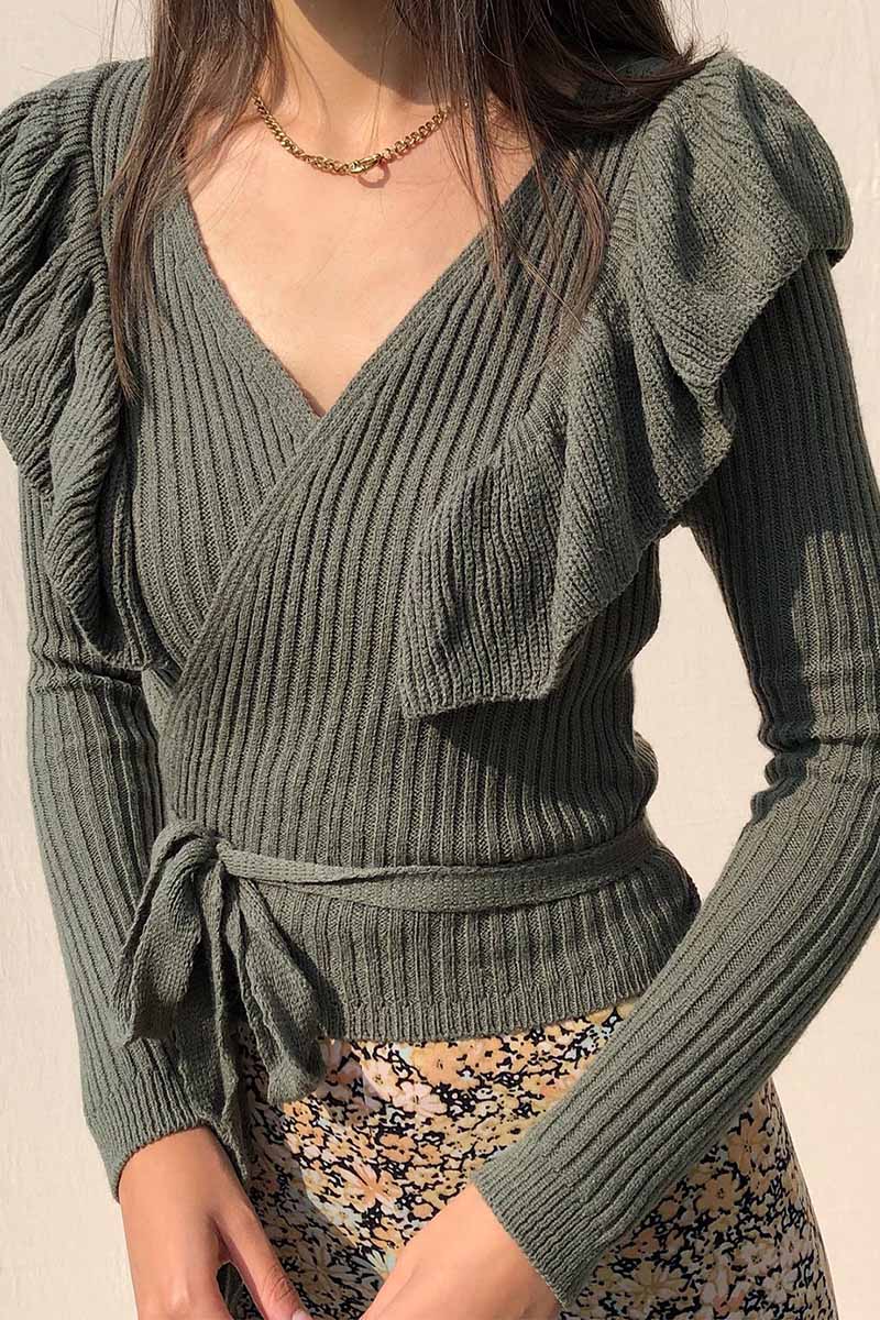 Xieyinshe Xieyinshe Sexy V-Neck Knitted Lace-up Sweater