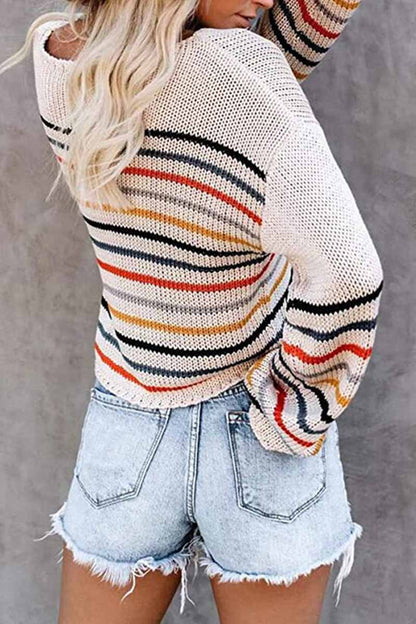 Xieyinshe Xieyinshe Fashion Colorful Pattern One-Neck Strapless Sweater