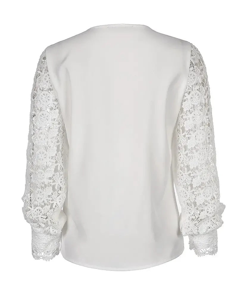 Xieyinshe - V-neck top with long sleeves in guipure lace