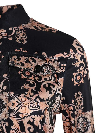 Xieyinshe - Baroque Print Long Sleeve Zip Top