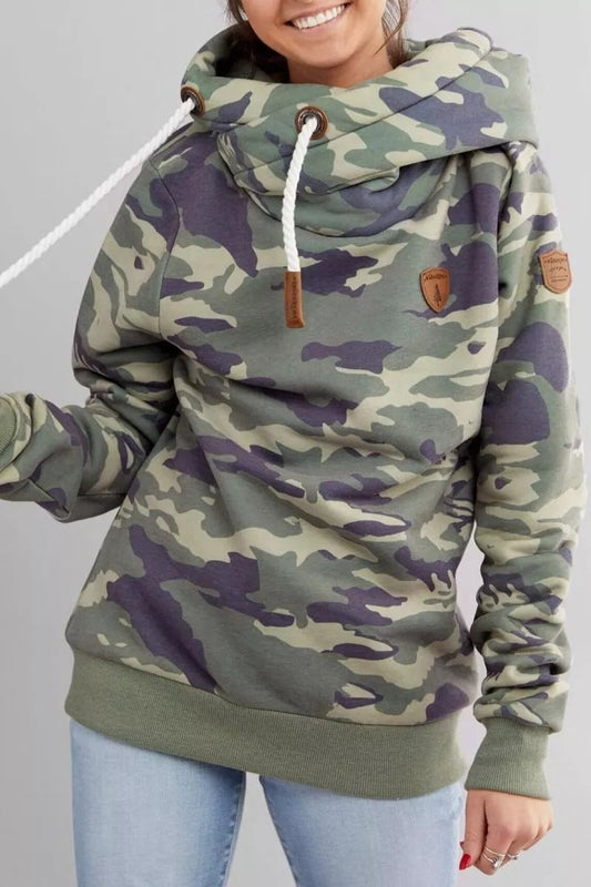 Xieyinshe Xieyinshe Camouflage Loose Hooded Sweatshirt Tops