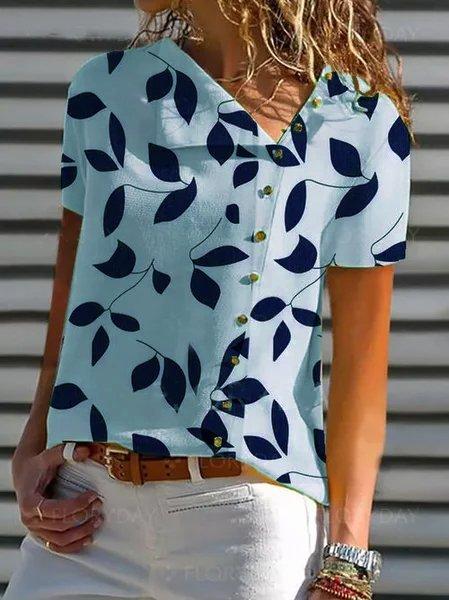 Holiday Leaves Asymmetrical Short Sleeve Shirts & Tops