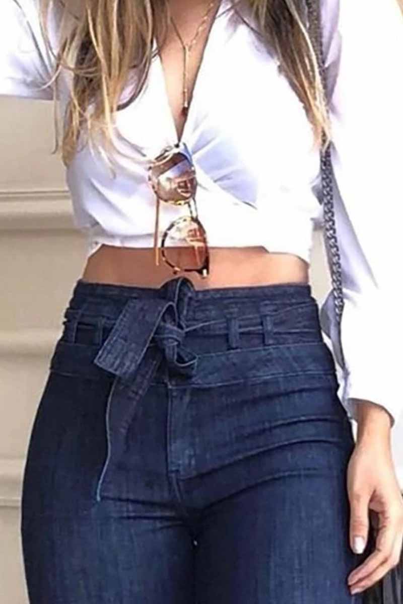 Xieyinshe Xieyinshe Denim High Waist Bell-Bottom Jeans