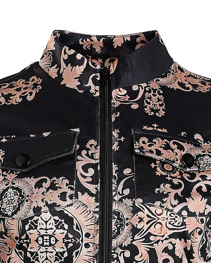 Xieyinshe - Baroque Print Long Sleeve Zip Top