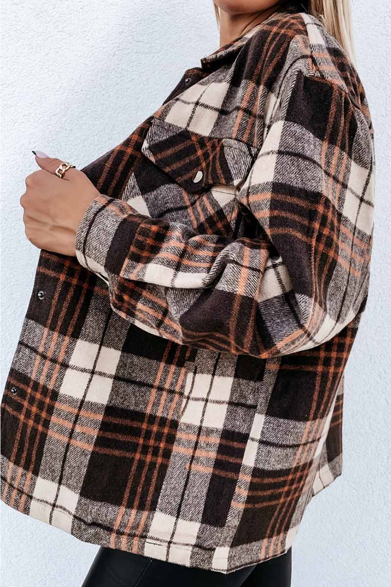 Xieyinshe Xieyinshe Casual Loose Retro Plaid Stitching Shirt Jacket（3 colors）