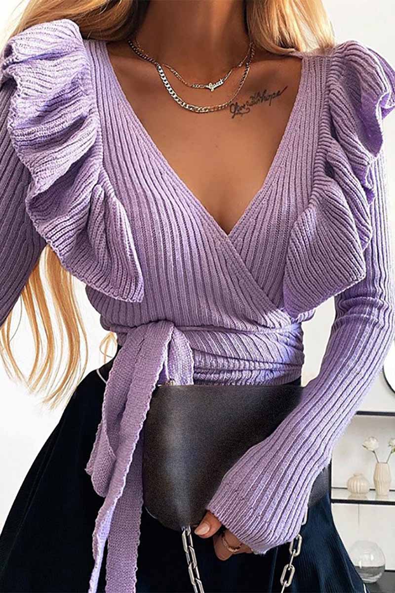 Xieyinshe Xieyinshe Sexy V-Neck Knitted Lace-up Sweater