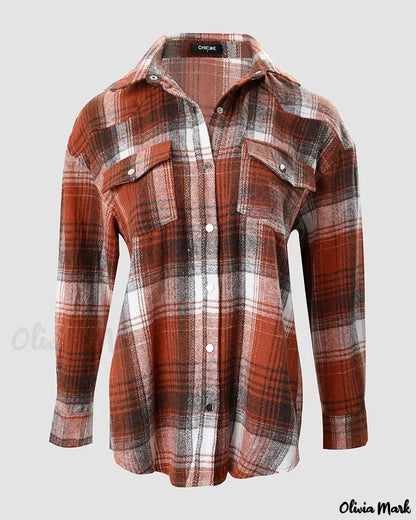 Xieyinshe - Plaid Print Long Sleeve Button-Up Shirt