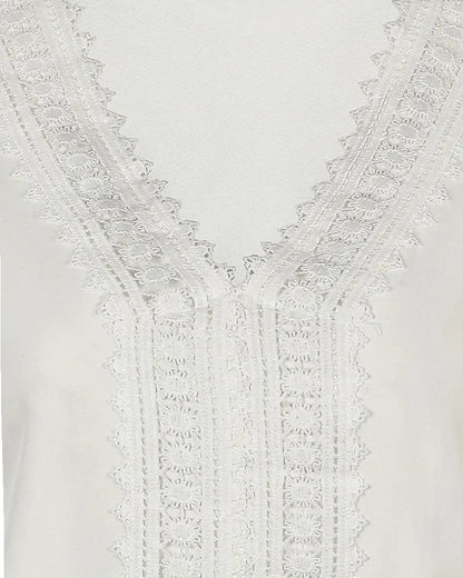 Xieyinshe - V-neck top with long sleeves in guipure lace