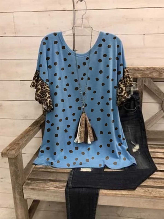 Paneled Cotton-Blend Casual Leopard Shirts & Tops