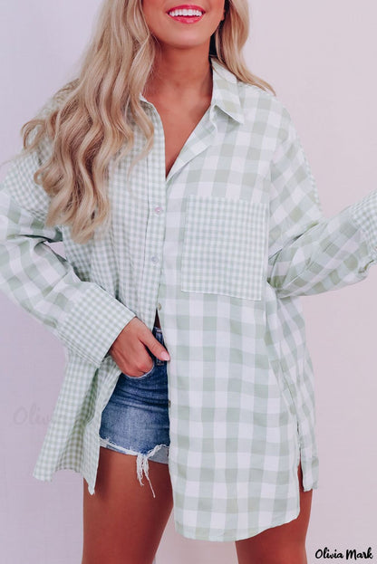 Xieyinshe - Mixed Checked Patchwork Long Sleeve Shirt