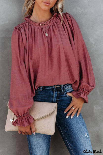 Xieyinshe - Red Long Sleeve Ruffled Blouse