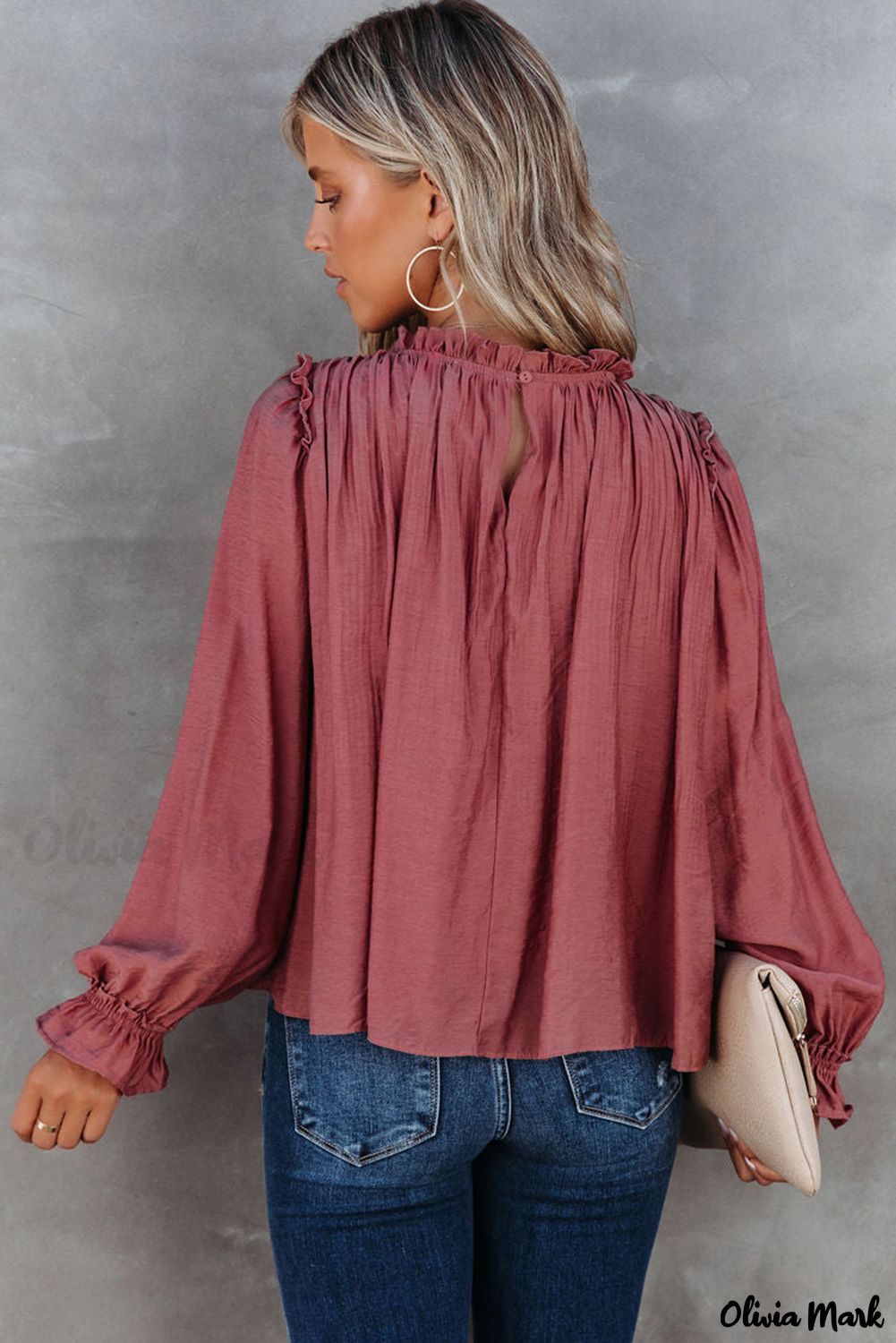 Xieyinshe - Red Long Sleeve Ruffled Blouse