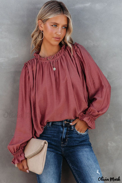 Xieyinshe - Red Long Sleeve Ruffled Blouse