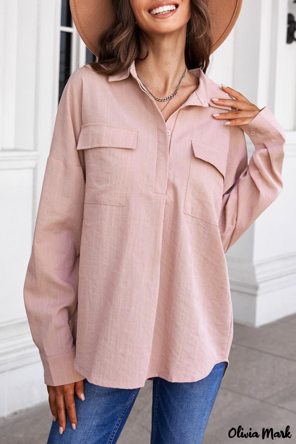 Xieyinshe - Khaki button down long sleeve shirt with pocket