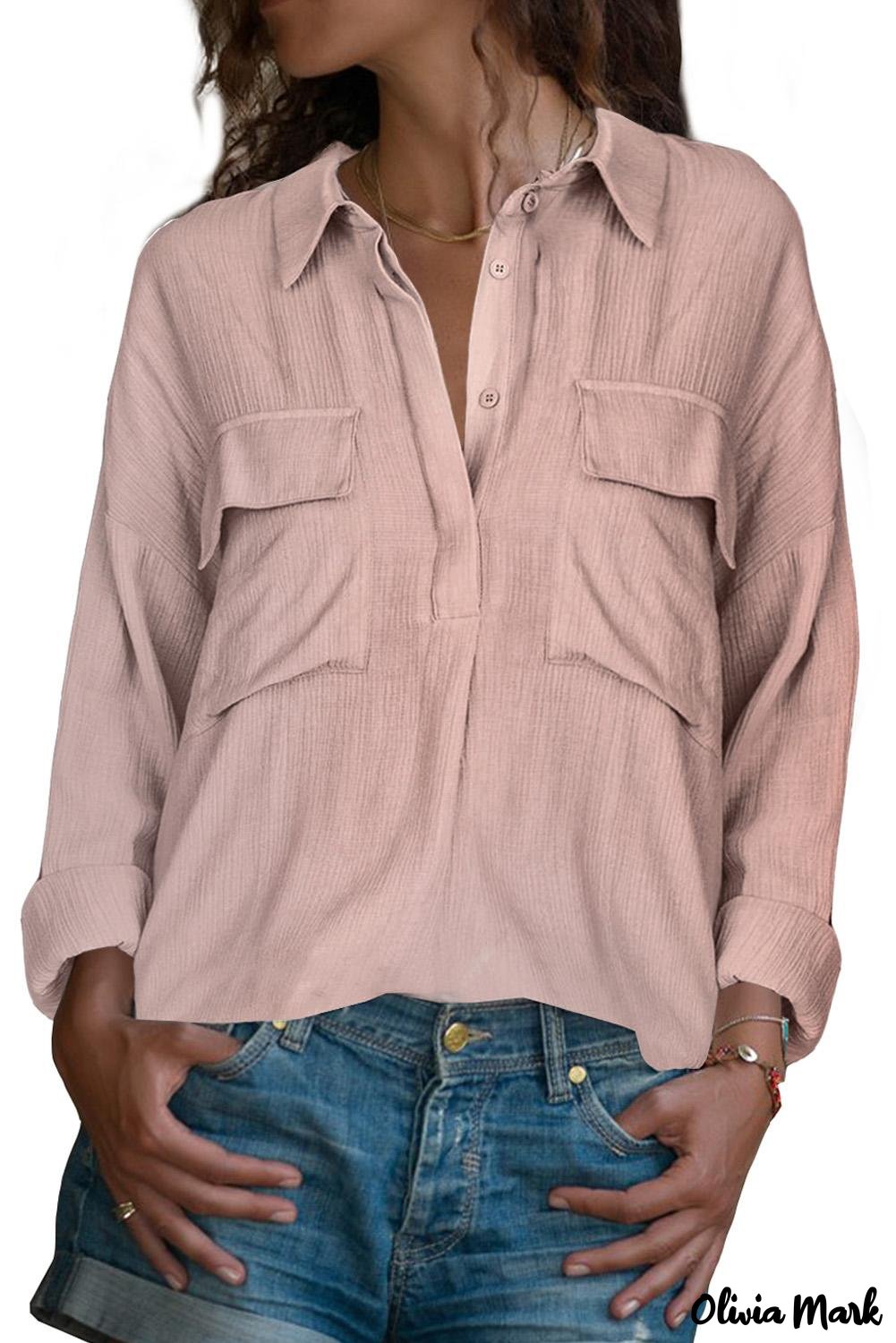 Xieyinshe - Khaki button down long sleeve shirt with pocket