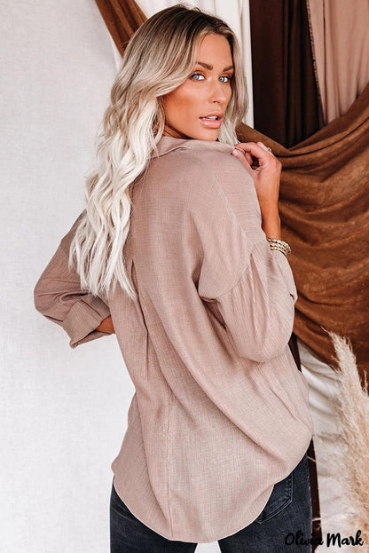 Xieyinshe - Khaki button down long sleeve shirt with pocket