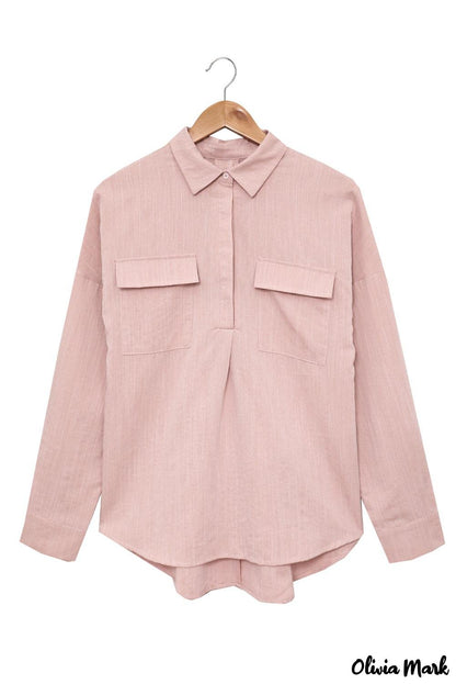 Xieyinshe - Khaki button down long sleeve shirt with pocket