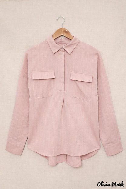 Xieyinshe - Khaki button down long sleeve shirt with pocket